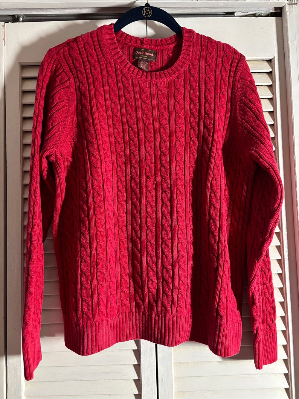 Duck Head Cranberry / Dark Red Cable Knit Crewneck Sweater